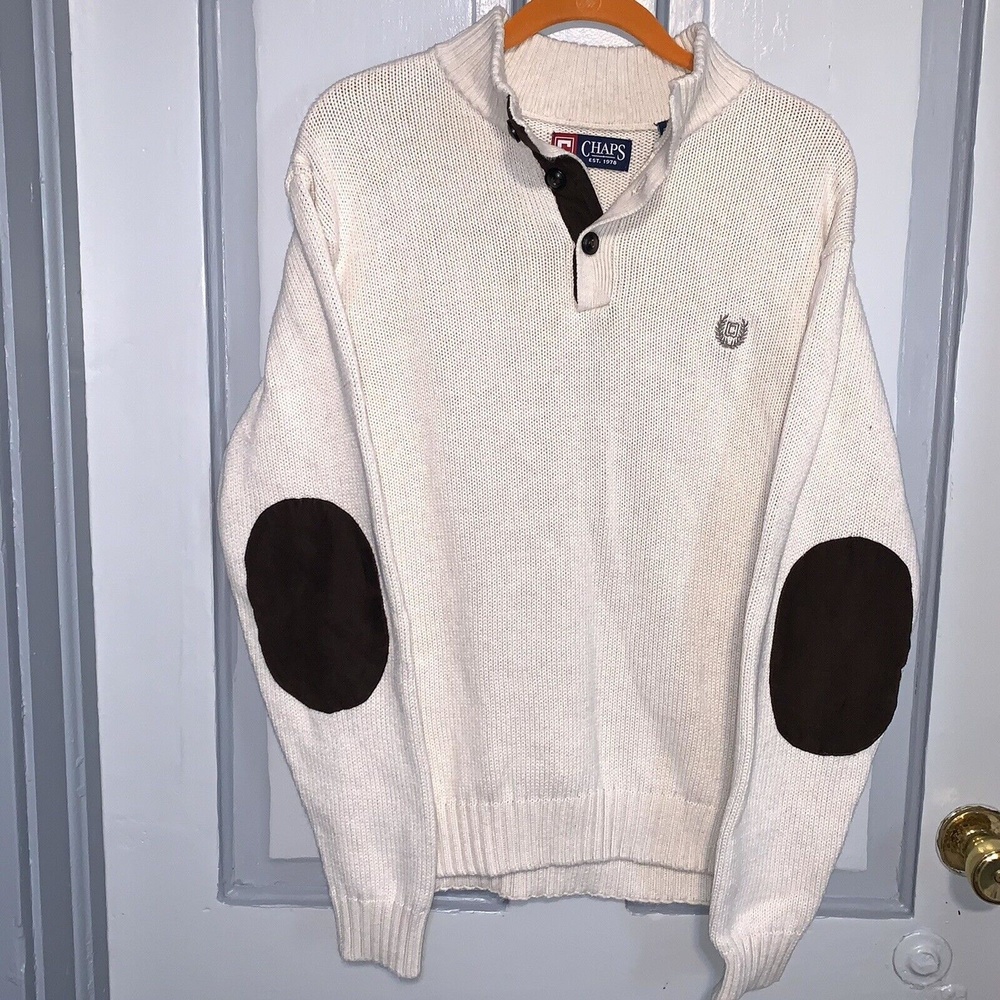 Chaps Men’s Knit Sweater Pullover Long Sleeve Elbow Pads Mock Turtleneck Sz L
